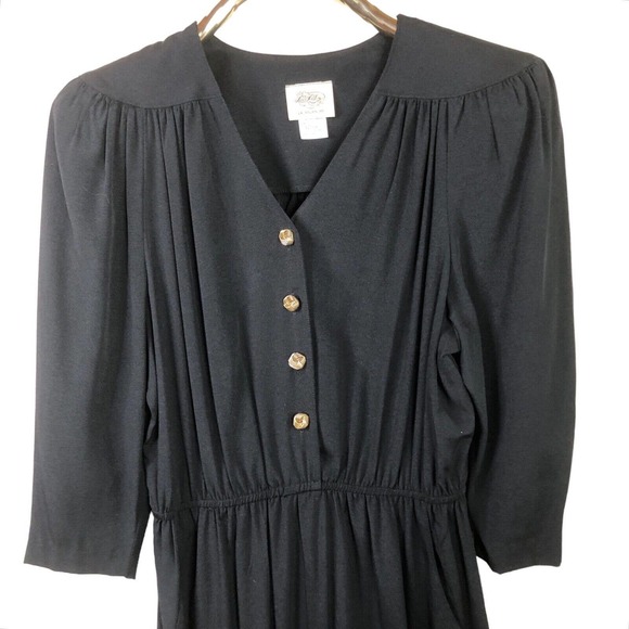 Vintage Luci Fellini Jumpsuit Black 1980s One Piece V-Neck Elastic Waist Size 12 - Picture 2 of 8